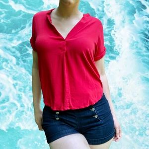 Forever 21 Imperial Red Cap Sleeve Chiffon "On Call" Summer Office Blouse